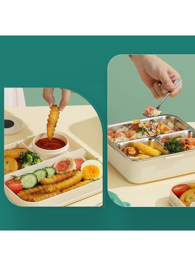 موبكوس علبة غداء للأطفال من موبكوس مصنوعة من الفولاذ المقاوم للصدأ المعزول - علبة بينتو مزدوجة الطبقات مانعة للتسرب مع ملعقة ووعاء شوربة، آمنة للغسل في غسالة الأطباق، للمدرسة أو السفر - مثالية للأطفال (أخضر أبيض) - Image 3